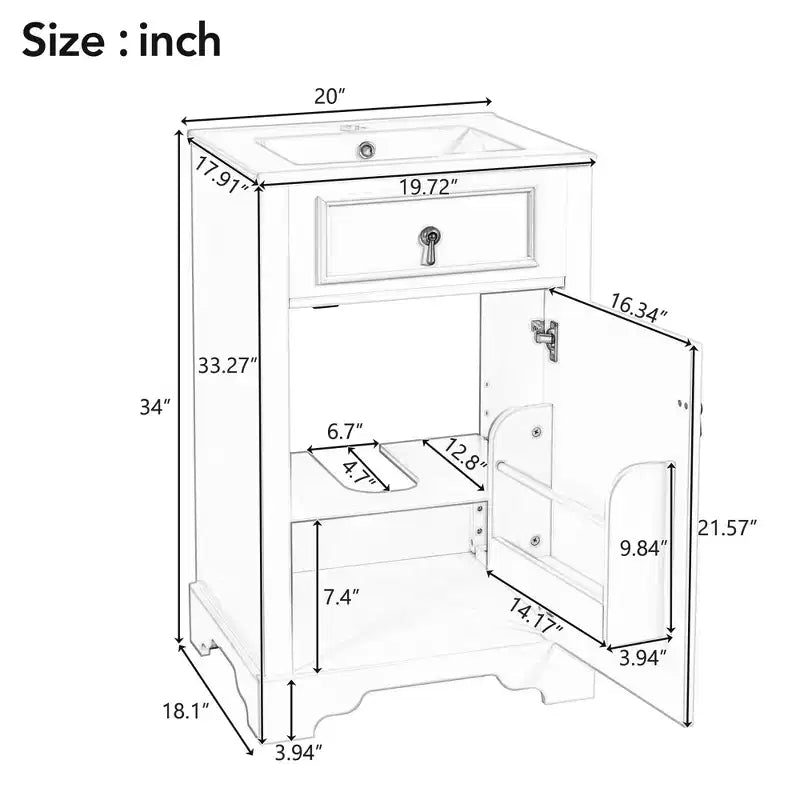 20 Small Bathroom Vanity Sink Combo with Drawers, Bathroom Floor Cabinet with Shelf and Soft Close Door