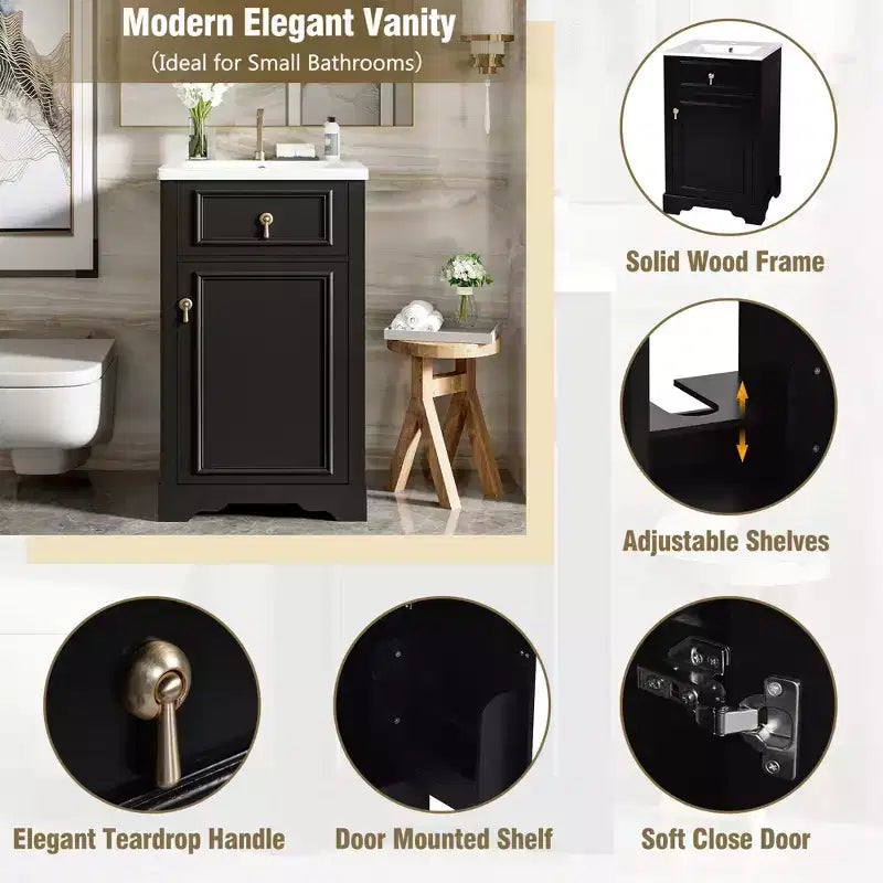 20 Small Bathroom Vanity Sink Combo with Drawers, Bathroom Floor Cabinet with Shelf and Soft Close Door