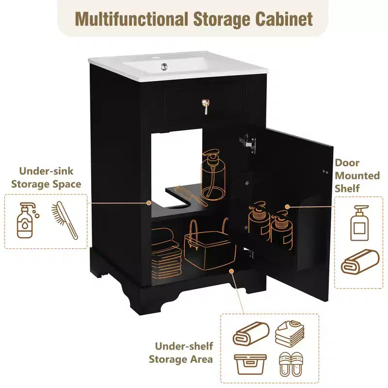 20 Small Bathroom Vanity Sink Combo with Drawers, Bathroom Floor Cabinet with Shelf and Soft Close Door