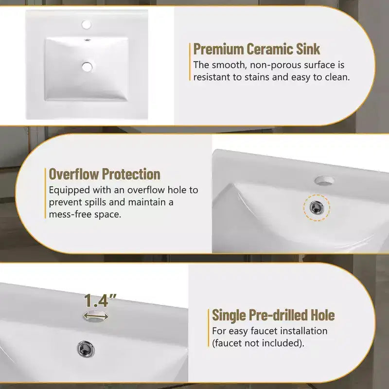 20 Small Bathroom Vanity Sink Combo with Drawers, Bathroom Floor Cabinet with Shelf and Soft Close Door