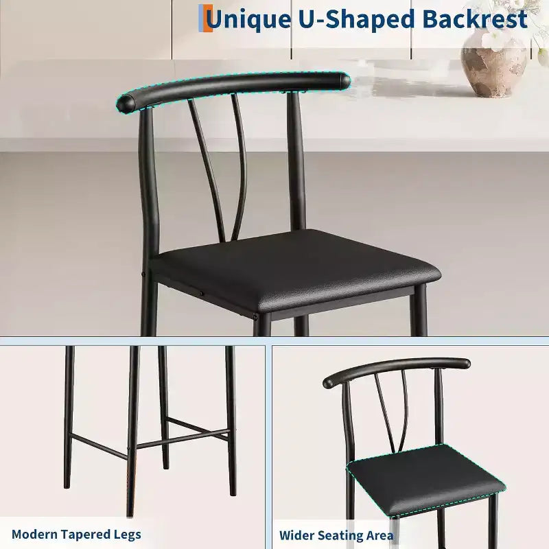 Bar Stools Set of 2/4, 25 Inch Counter Height Faux Leather Stools with Back, Black Metal Legs