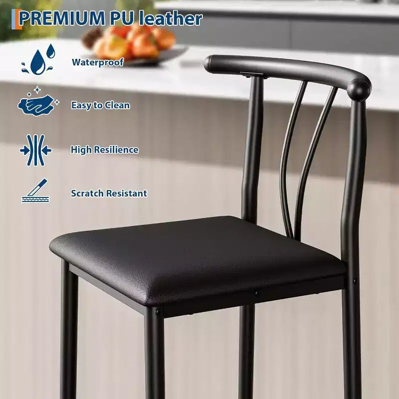 Bar Stools Set of 2/4, 25 Inch Counter Height Faux Leather Stools with Back, Black Metal Legs