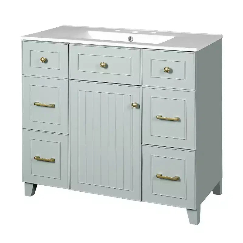 36 Green Bathroom Vanity with Sink, Bathroom Storage Cabinet with Drawers and Adjustable Shelf