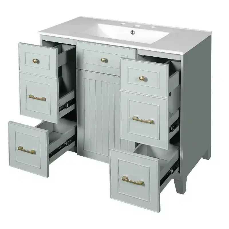 36 Green Bathroom Vanity with Sink, Bathroom Storage Cabinet with Drawers and Adjustable Shelf