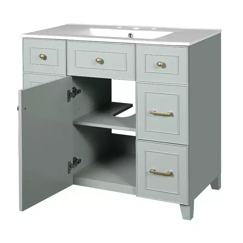 36 Green Bathroom Vanity with Sink, Bathroom Storage Cabinet with Drawers and Adjustable Shelf