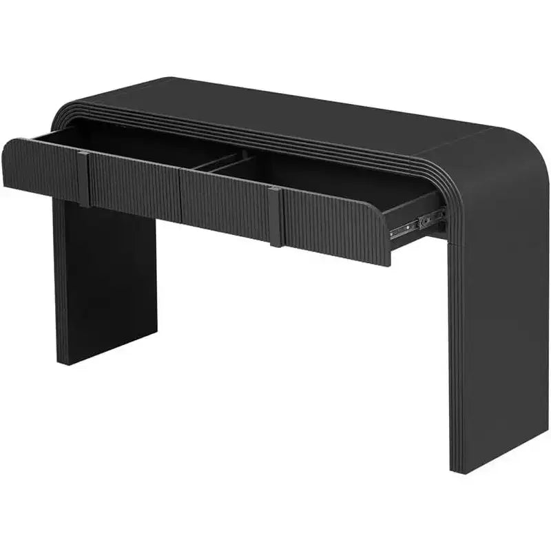 55 Modern Glossy Console Table, Rounded Sideboard Storage Cabinet with 3 Drawers, for Entryway, Living Room, Dining Room