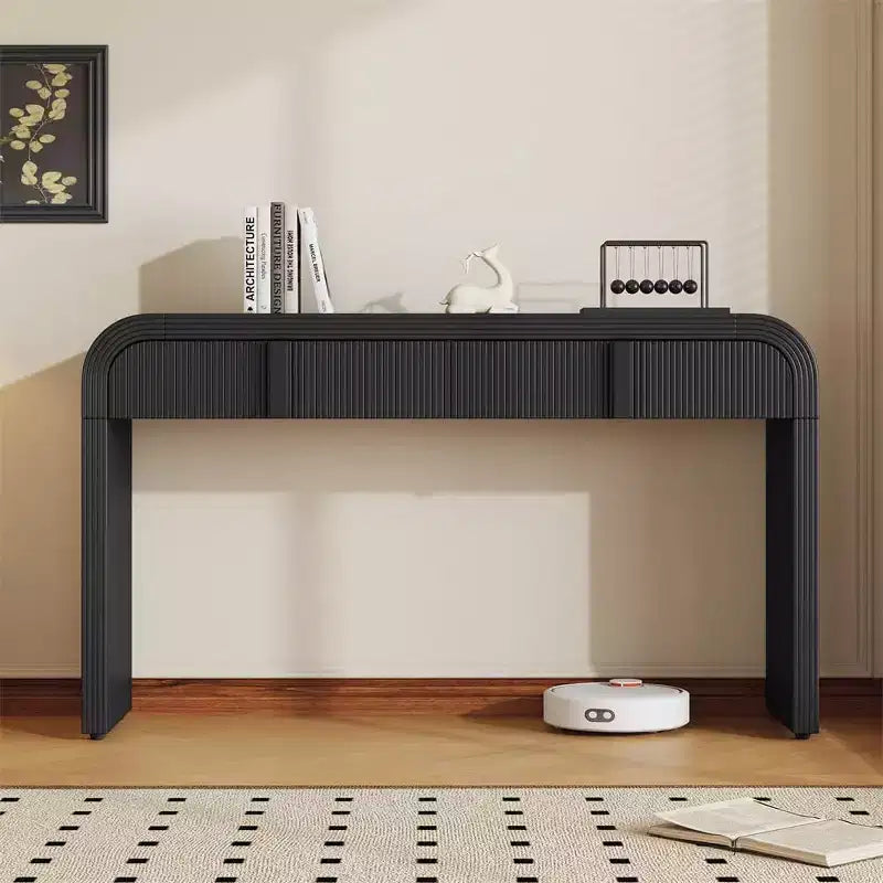 55 Modern Glossy Console Table, Rounded Sideboard Storage Cabinet with 3 Drawers, for Entryway, Living Room, Dining Room