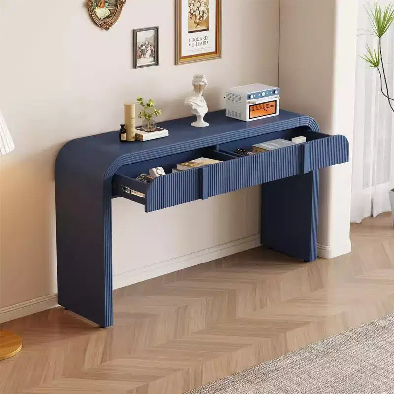 55 Modern Glossy Console Table, Rounded Sideboard Storage Cabinet with 3 Drawers, for Entryway, Living Room, Dining Room