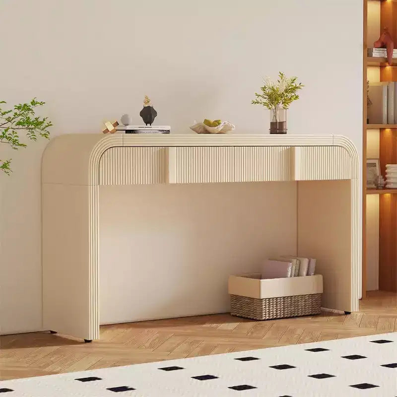 55 Modern Glossy Console Table, Rounded Sideboard Storage Cabinet with 3 Drawers, for Entryway, Living Room, Dining Room