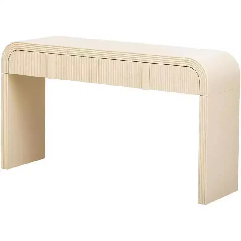 55 Modern Glossy Console Table, Rounded Sideboard Storage Cabinet with 3 Drawers, for Entryway, Living Room, Dining Room