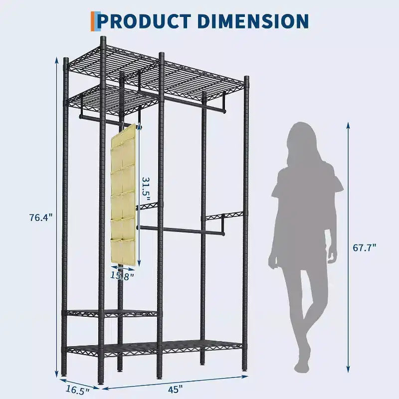 Acekool Clothes Rack Freestanding Wardrobe Metal Closet Organizer Adjustable Shelves for Bedroom