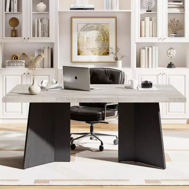 COZONY Long Dining Table, Modern Kitchen Table w/ Large Tabletop & Pedestal Base, Sturdy Farmhouse Style, Spacious Seating, Easy Assembly