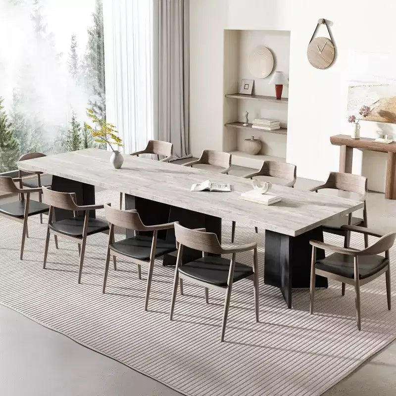 COZONY Long Dining Table, Modern Kitchen Table w/ Large Tabletop & Pedestal Base, Sturdy Farmhouse Style, Spacious Seating, Easy Assembly