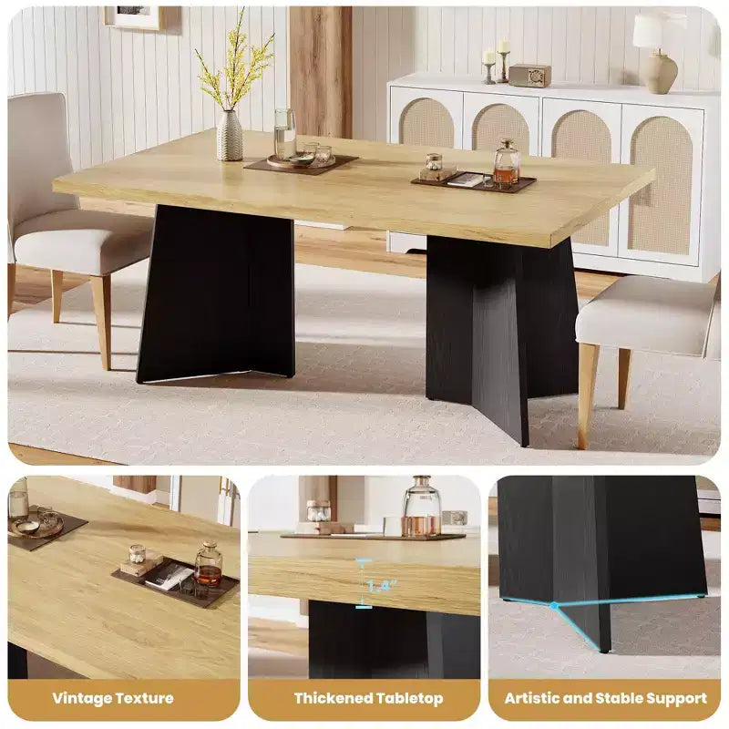 COZONY Long Dining Table, Modern Kitchen Table w/ Large Tabletop & Pedestal Base, Sturdy Farmhouse Style, Spacious Seating, Easy Assembly