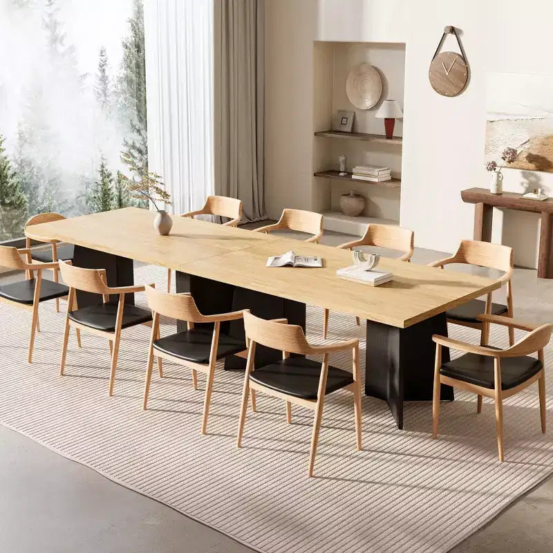 COZONY Long Dining Table, Modern Kitchen Table w/ Large Tabletop & Pedestal Base, Sturdy Farmhouse Style, Spacious Seating, Easy Assembly