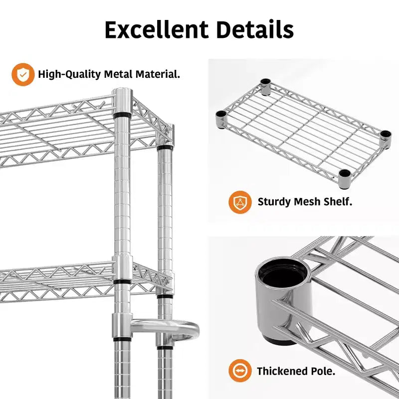 Acekool 5 Tier Metal Storage Shelves with Wheels, 1100 LBS Adjustable Wire Shelving Rack with Side Handle and Locking Wheels, Silver