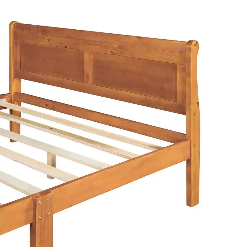 Polibi Solid Wood Platform Bed with Panel Headboard