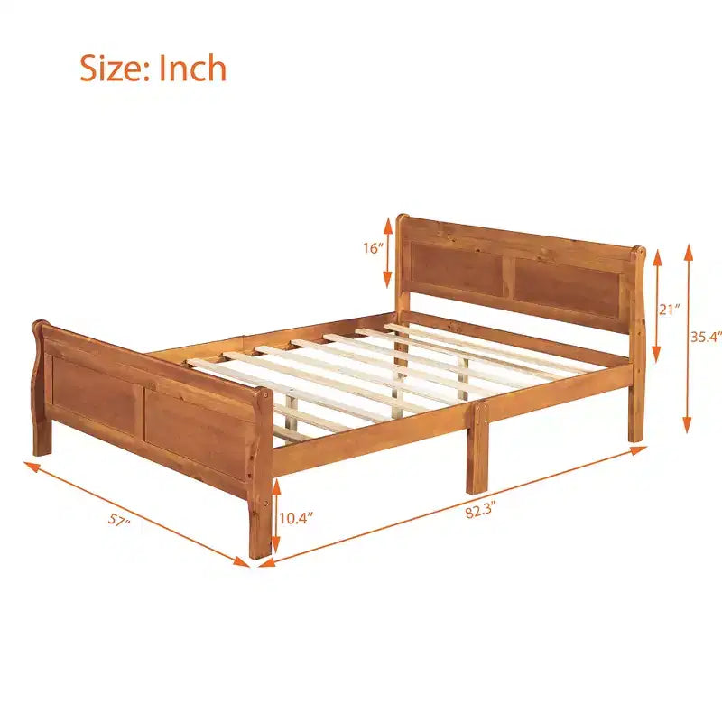 Polibi Solid Wood Platform Bed with Panel Headboard