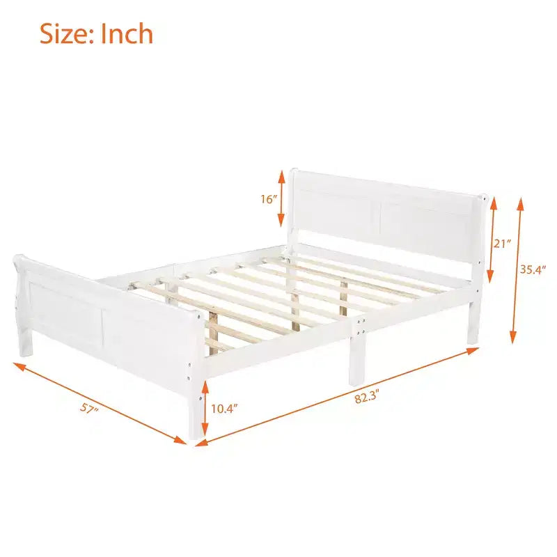 Polibi Solid Wood Platform Bed with Panel Headboard