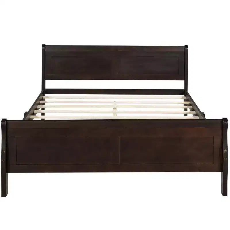 Polibi Solid Wood Platform Bed with Panel Headboard