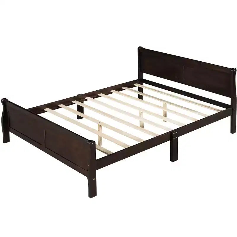 Polibi Solid Wood Platform Bed with Panel Headboard