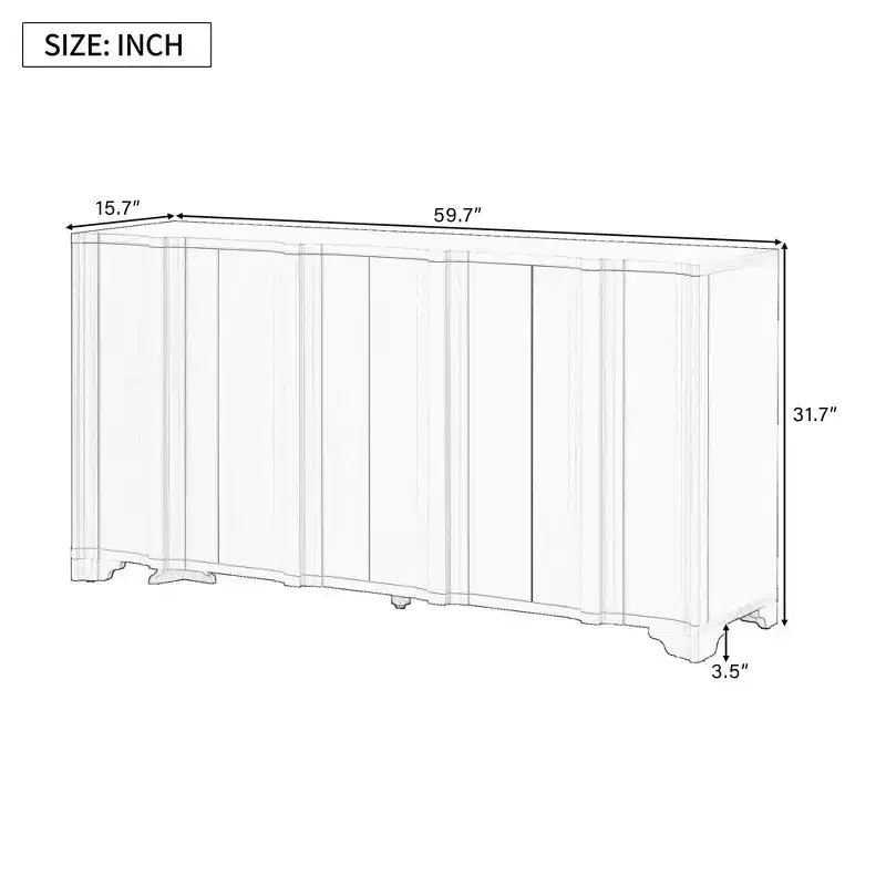 TUYOHW Modern 4-Door Sideboard,Storage Cabinet with Linear Accents,Pine Veneer,Triangular Legs,Console Cabinet for Living Room,Entryway,Study