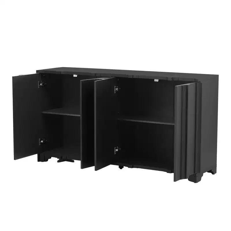 TUYOHW Modern 4-Door Sideboard,Storage Cabinet with Linear Accents,Pine Veneer,Triangular Legs,Console Cabinet for Living Room,Entryway,Study
