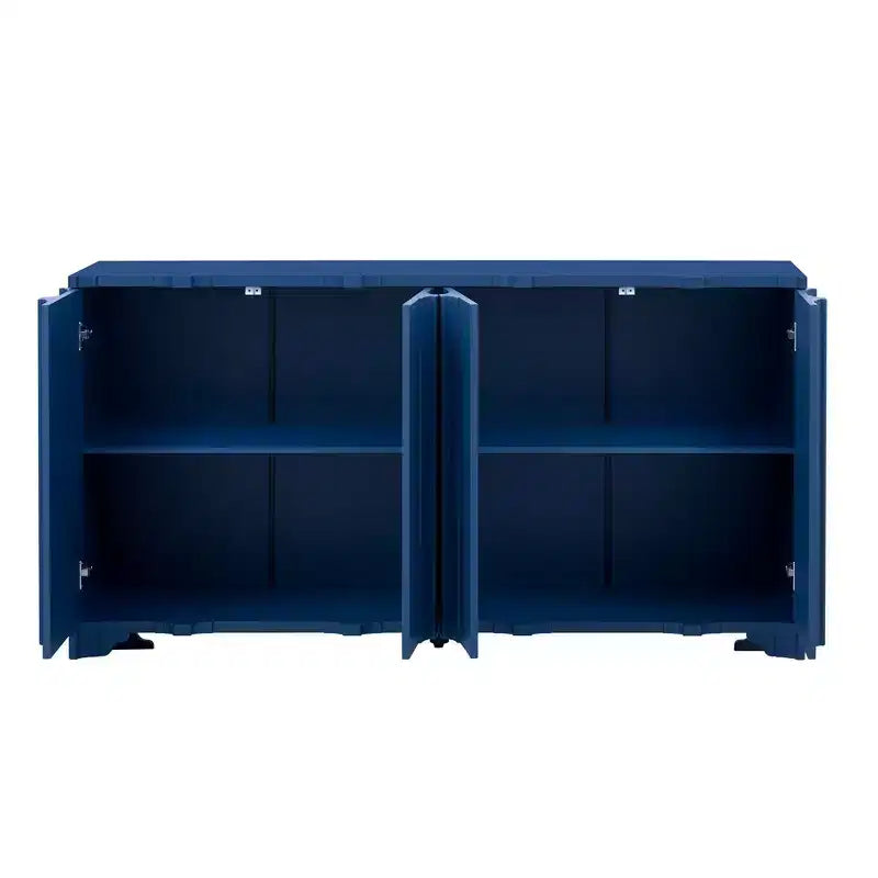 TUYOHW Modern 4-Door Sideboard,Storage Cabinet with Linear Accents,Pine Veneer,Triangular Legs,Console Cabinet for Living Room,Entryway,Study
