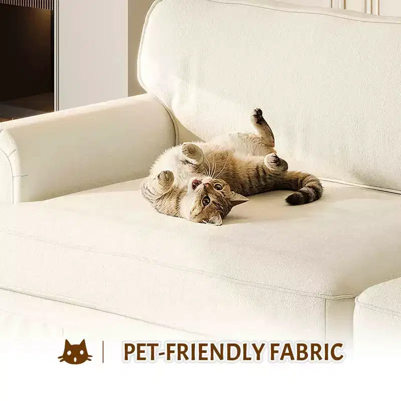 MAYEERTY 74 Luxuriously Comfortable 3 Seater Cloud Couch, Oxford Fabric Sofa with Rolled Arms & Pleated Skirt Design Beige