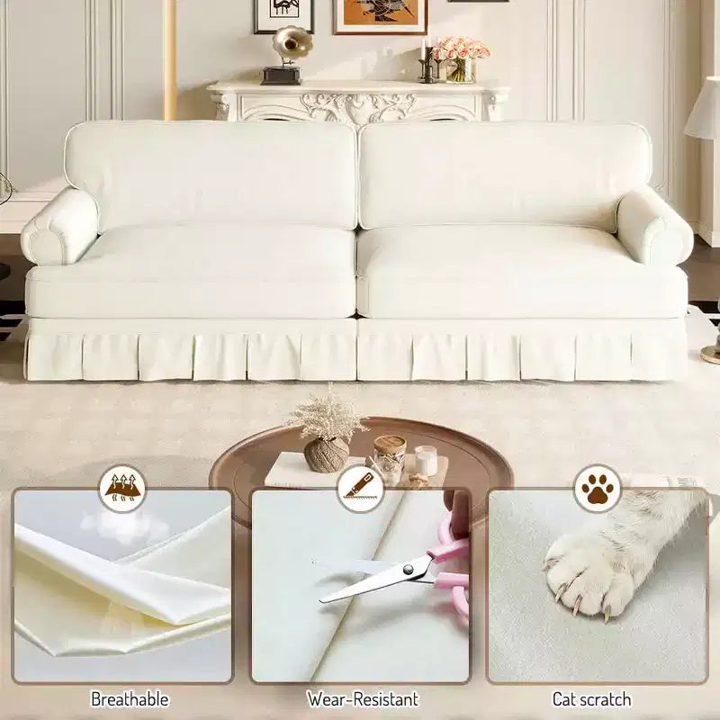 MAYEERTY 74 Luxuriously Comfortable 3 Seater Cloud Couch, Oxford Fabric Sofa with Rolled Arms & Pleated Skirt Design Beige