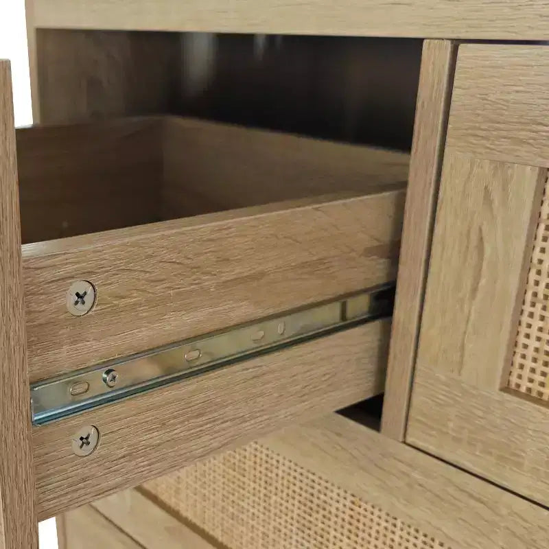 4-Drawer Rattan Dresser, Storage Cabinet with Cane Drawer Fronts, Horizontal Chest for Bedroom, Living Room, Dining Room & Hallway - Panipeachy