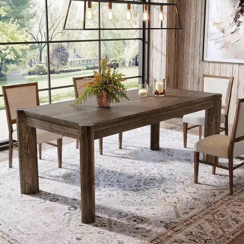 Lantine 63 Solid Wood Dining Table for 6 People, Farmhouse Kitchen Table with Heavy Duty Legs for Dining Room, Easy Assembly
