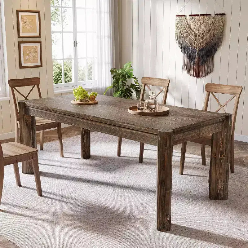 Lantine 63 Solid Wood Dining Table for 6 People, Farmhouse Kitchen Table with Heavy Duty Legs for Dining Room, Easy Assembly