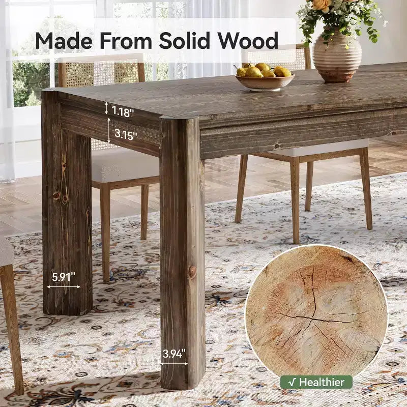 Lantine 63 Solid Wood Dining Table for 6 People, Farmhouse Kitchen Table with Heavy Duty Legs for Dining Room, Easy Assembly