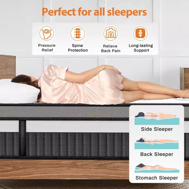 Queen Mattress in a Box, 14in Queen Size Mattress, Memory Foam Mattress with Cooling Gel, Pocket Springs for Motion Isolation