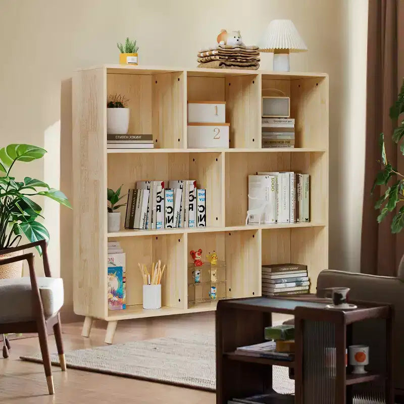 Pine Wood 8-Compartment Storage Cabinet, 44L x44 H Fixed Shelves Organizer for Books/Toys/Home Dcor, Modern Wooden Bookcase