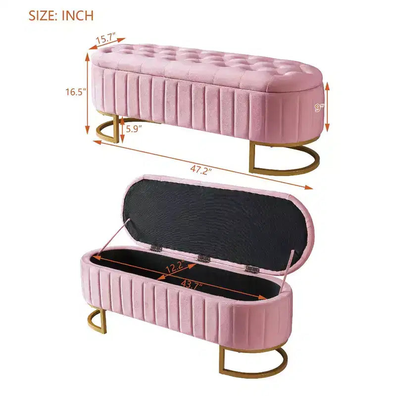 Okak Elegent Upholstered Storage Bench with Button-Tufted, Entryway Bench with Metal Legs, Easy-Assemble End Of Bed Bench for Bedroom