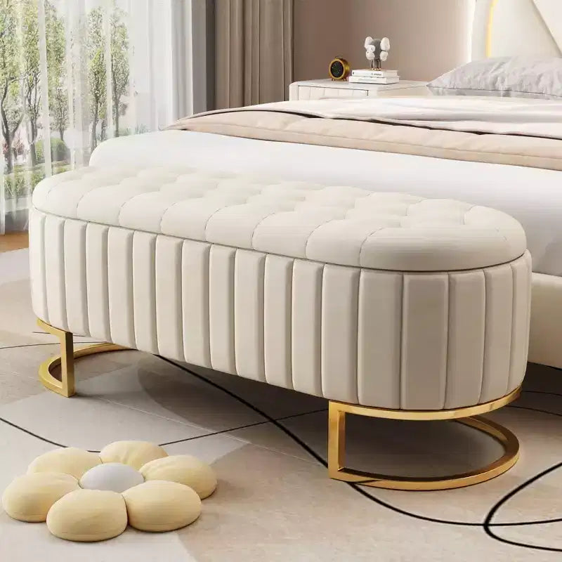 Okak Elegent Upholstered Storage Bench with Button-Tufted, Entryway Bench with Metal Legs, Easy-Assemble End Of Bed Bench for Bedroom