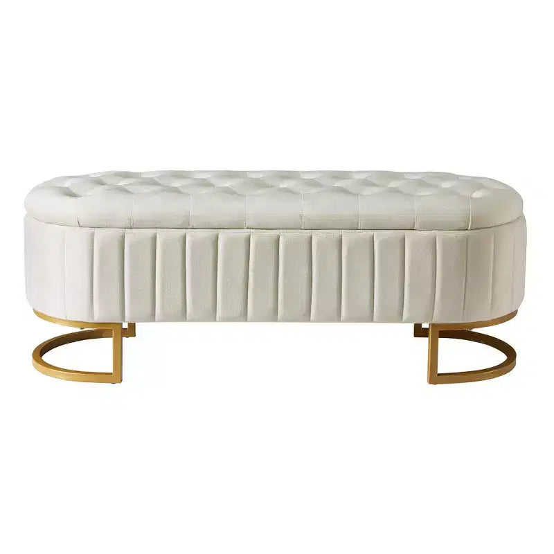Okak Elegent Upholstered Storage Bench with Button-Tufted, Entryway Bench with Metal Legs, Easy-Assemble End Of Bed Bench for Bedroom