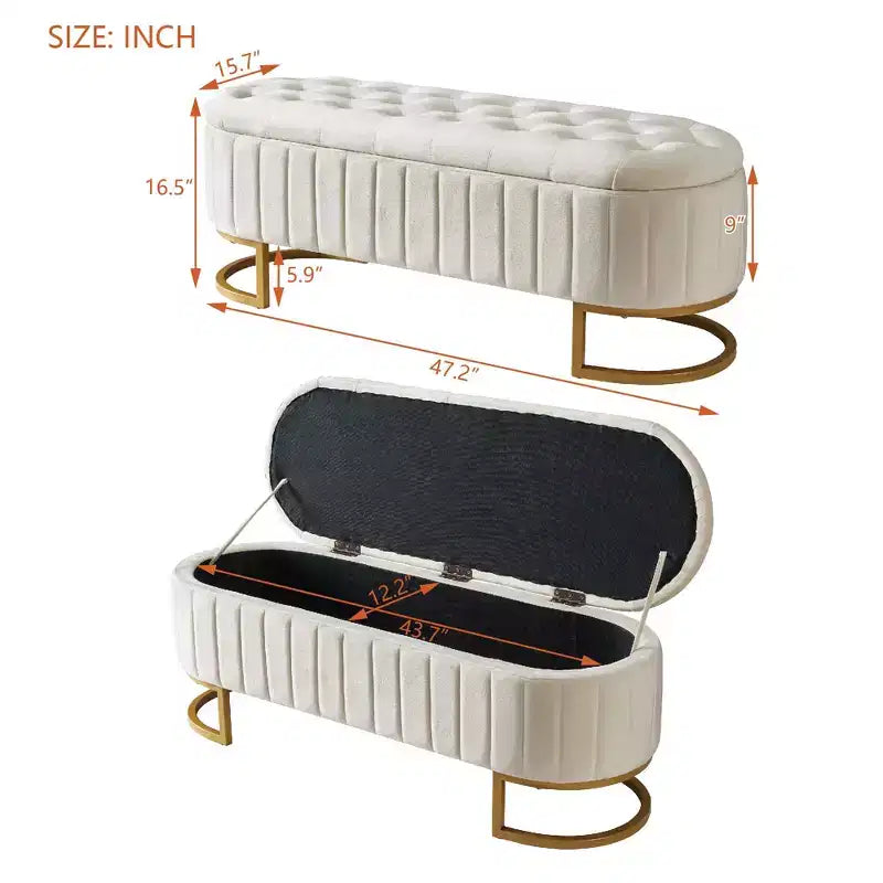 Okak Elegent Upholstered Storage Bench with Button-Tufted, Entryway Bench with Metal Legs, Easy-Assemble End Of Bed Bench for Bedroom