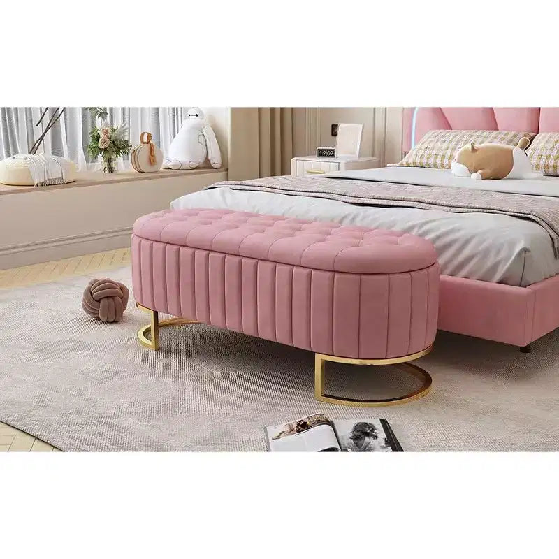 Okak Elegent Upholstered Storage Bench with Button-Tufted, Entryway Bench with Metal Legs, Easy-Assemble End Of Bed Bench for Bedroom