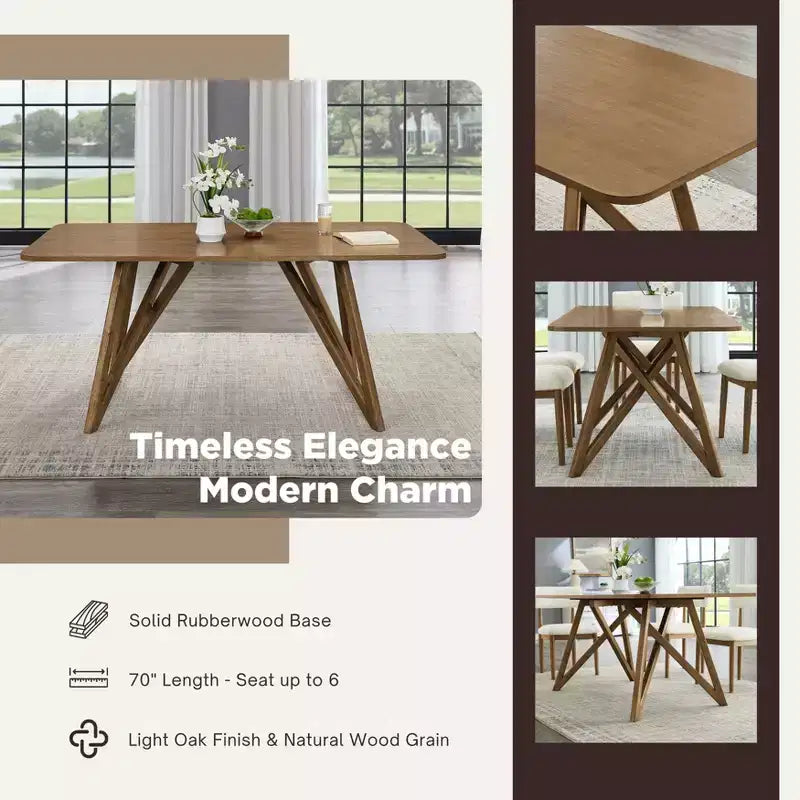Roundhill Furniture Axler 70-in Length Dining Table, Tripod-Cross Leg