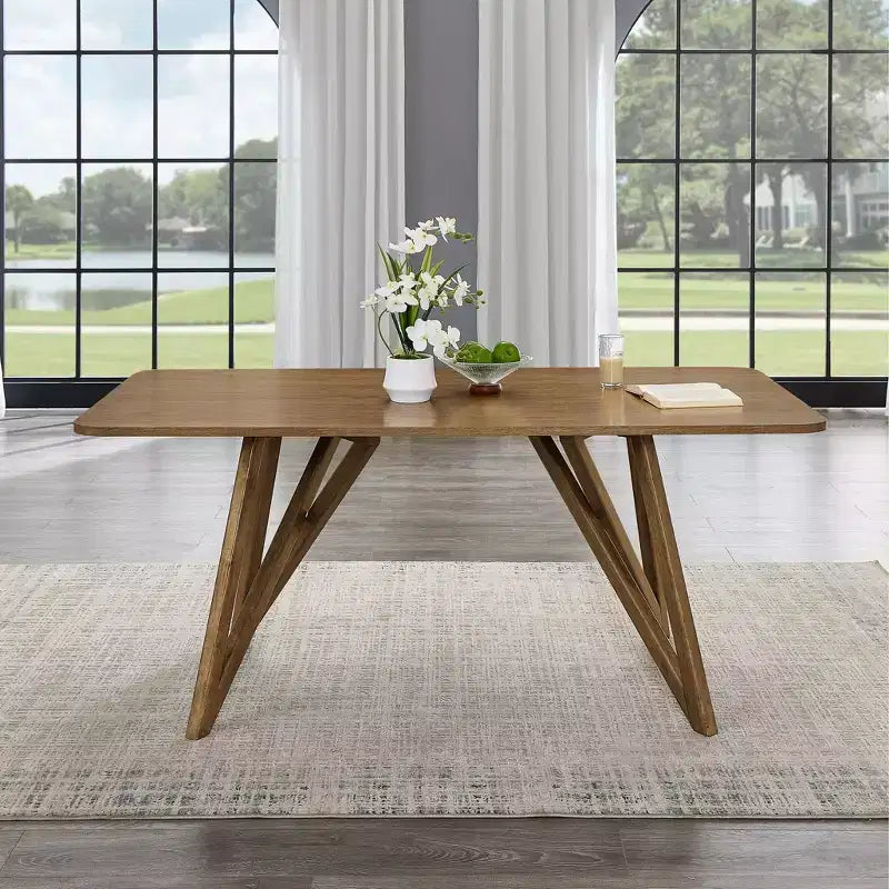 Roundhill Furniture Axler 70-in Length Dining Table, Tripod-Cross Leg