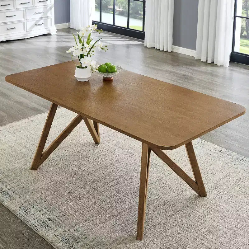 Roundhill Furniture Axler 70-in Length Dining Table, Tripod-Cross Leg
