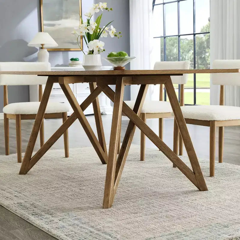 Roundhill Furniture Axler 70-in Length Dining Table, Tripod-Cross Leg
