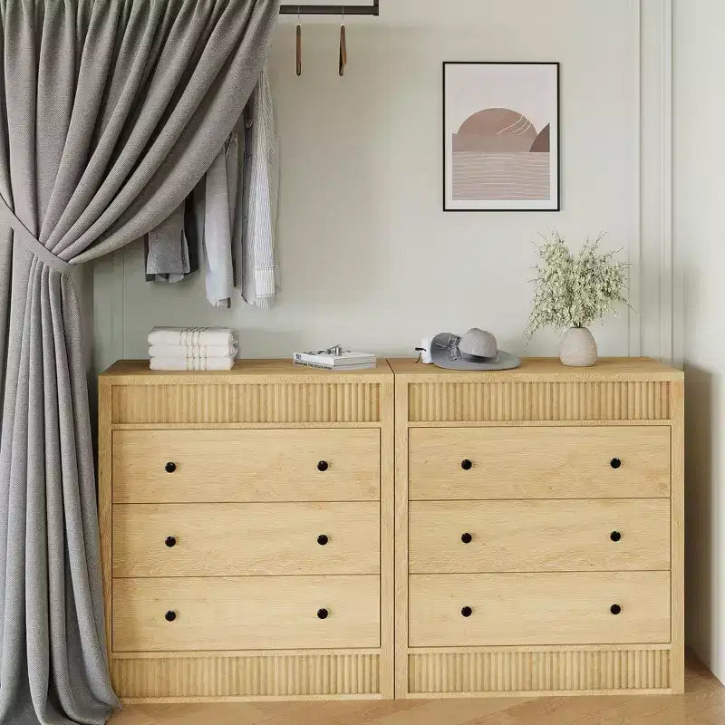 3 Drawer Dresser for Bedroom, 31.5 Wide Fluted Chest of Drawers, Modern Wooden Nightstand Storage Cabinet for Kids Room, Hallway, Living Room