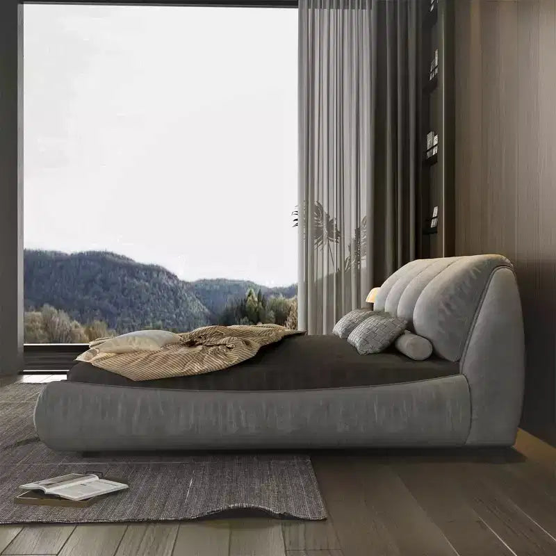 MAYEERTY Queen Size Luxury Upholstered Platform Bed with Oversized Padded Backrset and Solid Wood Frame Gray