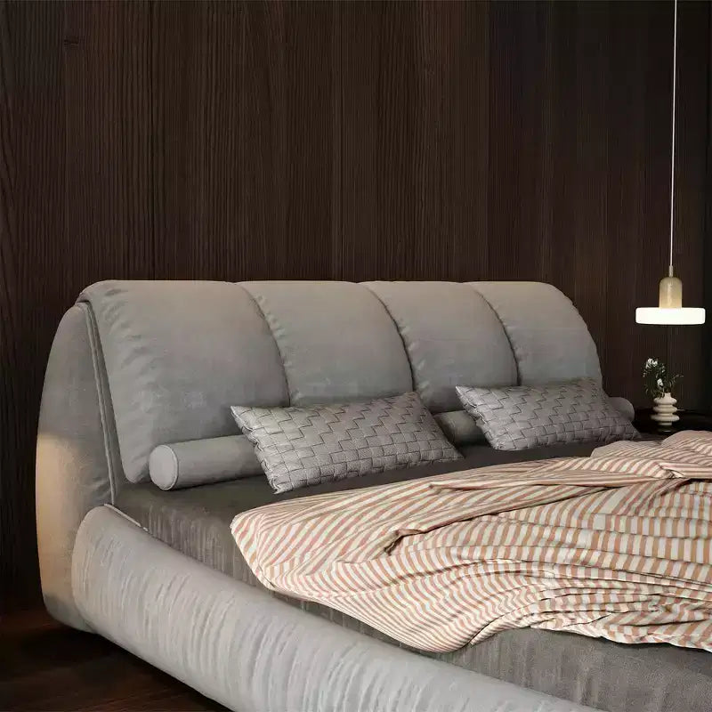 MAYEERTY Queen Size Luxury Upholstered Platform Bed with Oversized Padded Backrset and Solid Wood Frame Gray