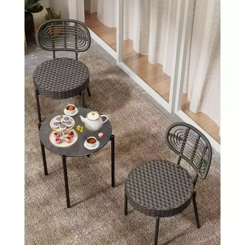 COZONY 3-Piece Wicker Patio Bistro Set, Outdoor Furniture Set with Round Rattan Chairs & Coffee Table, Perfect for Yard, Garden