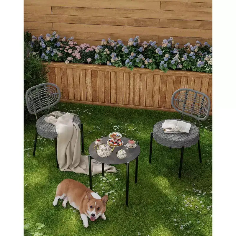 COZONY 3-Piece Wicker Patio Bistro Set, Outdoor Furniture Set with Round Rattan Chairs & Coffee Table, Perfect for Yard, Garden